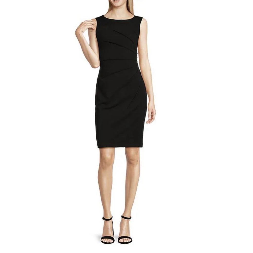 Calvin Klein Black Boat Neck Sleeveless Ruched Cocktail Evening Dress Size 12